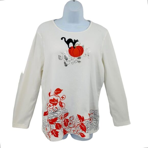 Mercer Street Black Cat and Pumpkin Long Sleeve Thick Knit Shirt - Picture 3 of 10